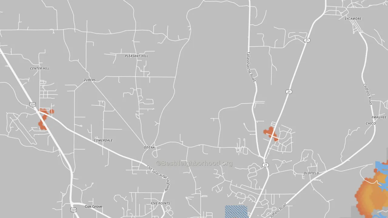 Bike Grade map of Odena, AL