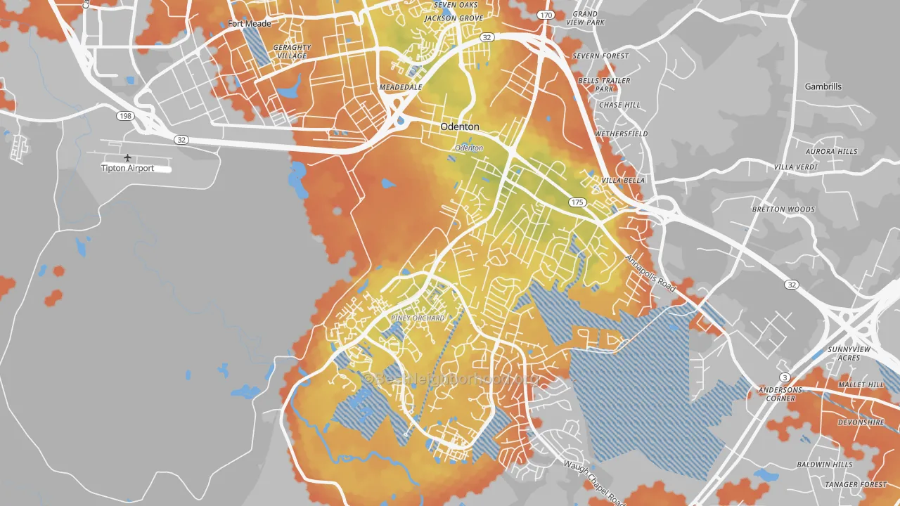Bike Grade map of Odenton, MD