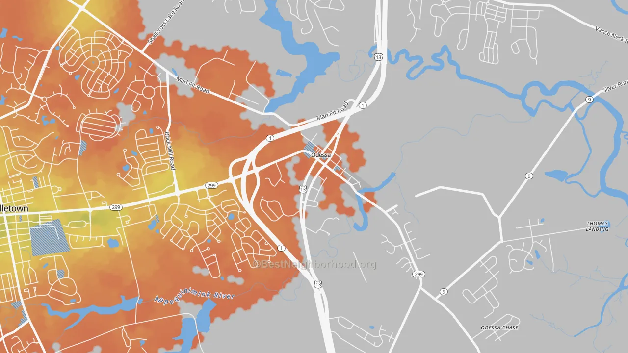 Bike Grade map of Odessa, DE