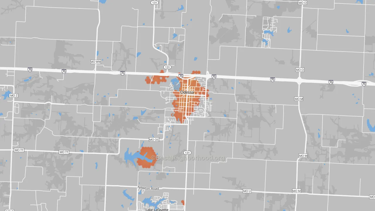 Bike Grade map of Odessa, MO