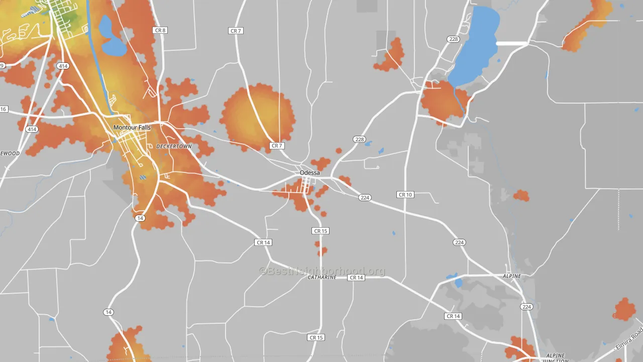 Bike Grade map of Odessa, NY