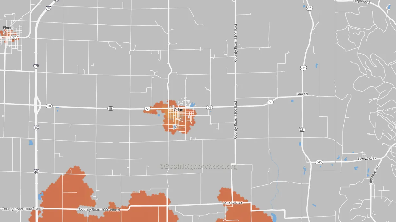 Bike Grade map of Odon, IN