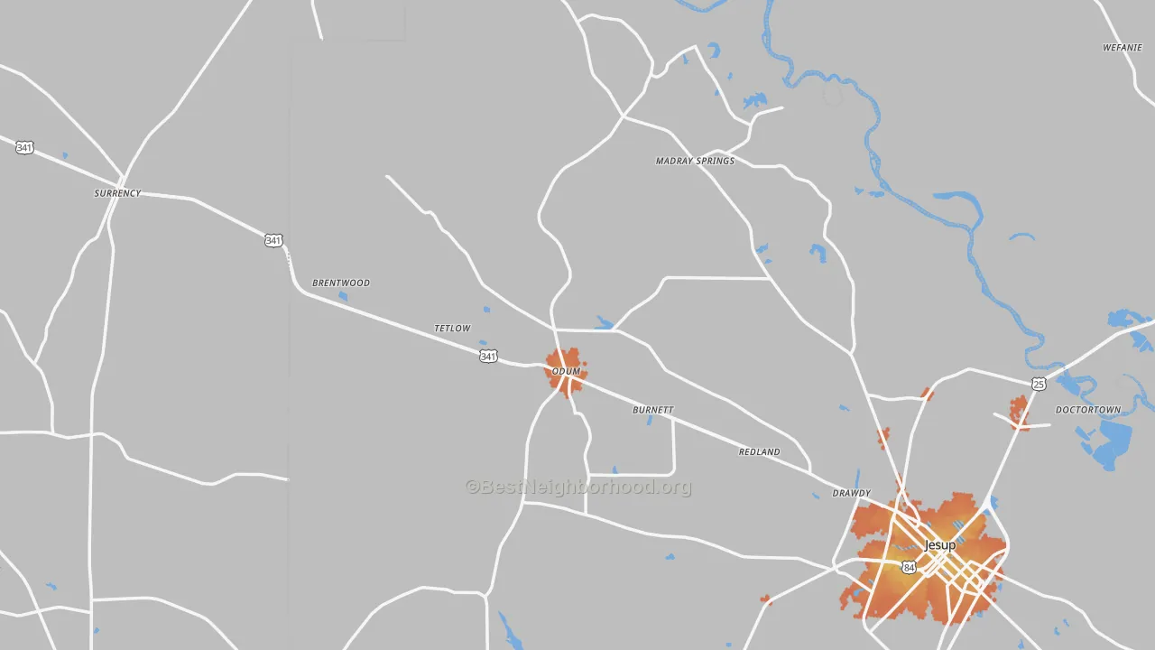 Bike Grade map of Odum, GA
