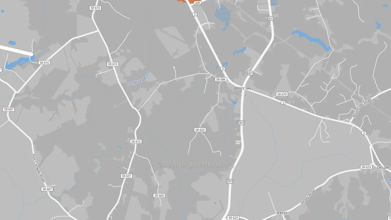 Bike Grade map of Office Hall, VA