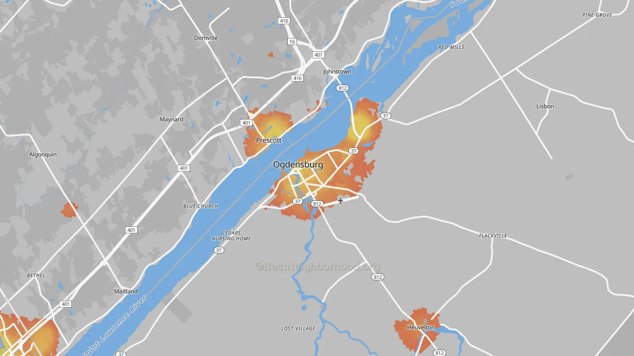 Bike Grade map of Ogdensburg, NY