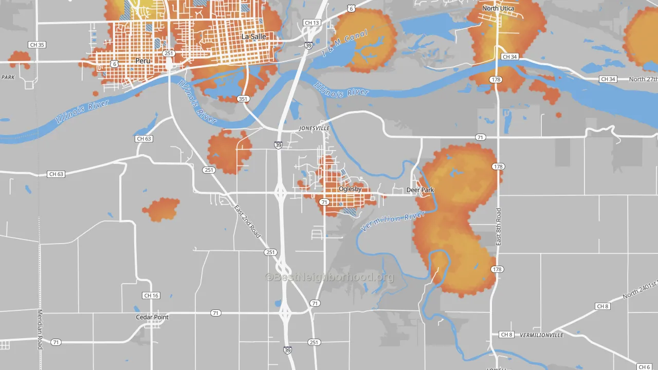 Bike Grade map of Oglesby, IL