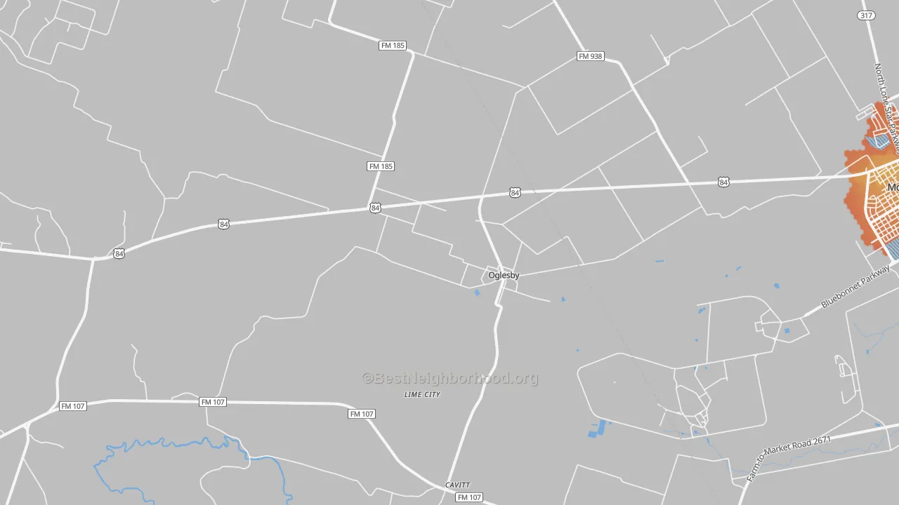 Bike Grade map of Oglesby, TX