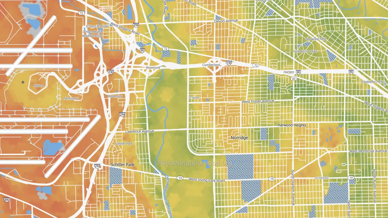Bike Grade map of O'Hare, Chicago, IL