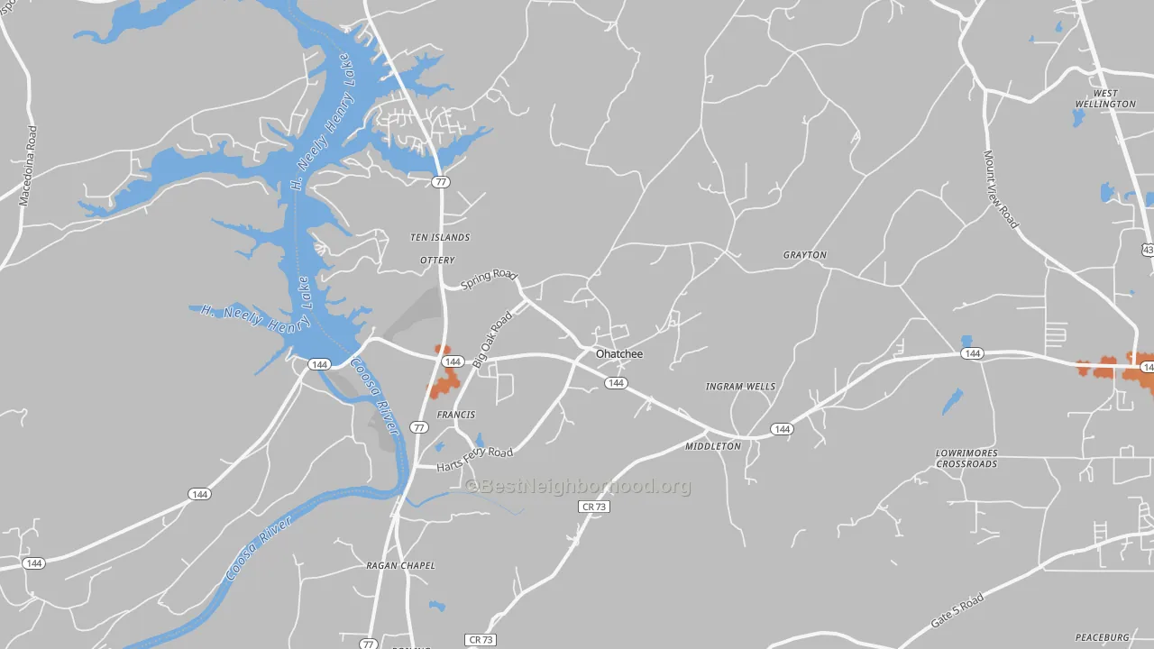 Bike Grade map of Ohatchee, AL