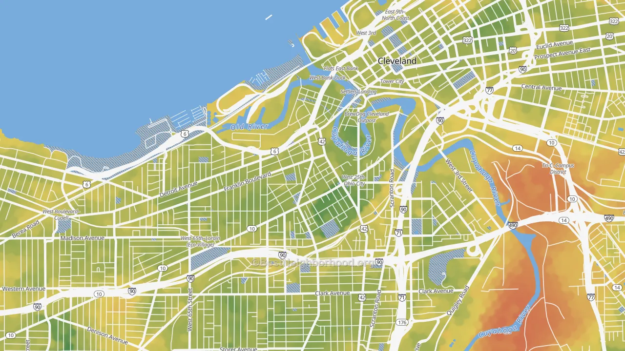 Bike Grade map of Ohio City-West Side, Cleveland, OH