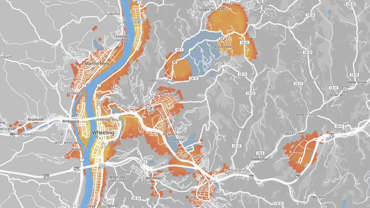 Bike Grade map of Ohio County, WV