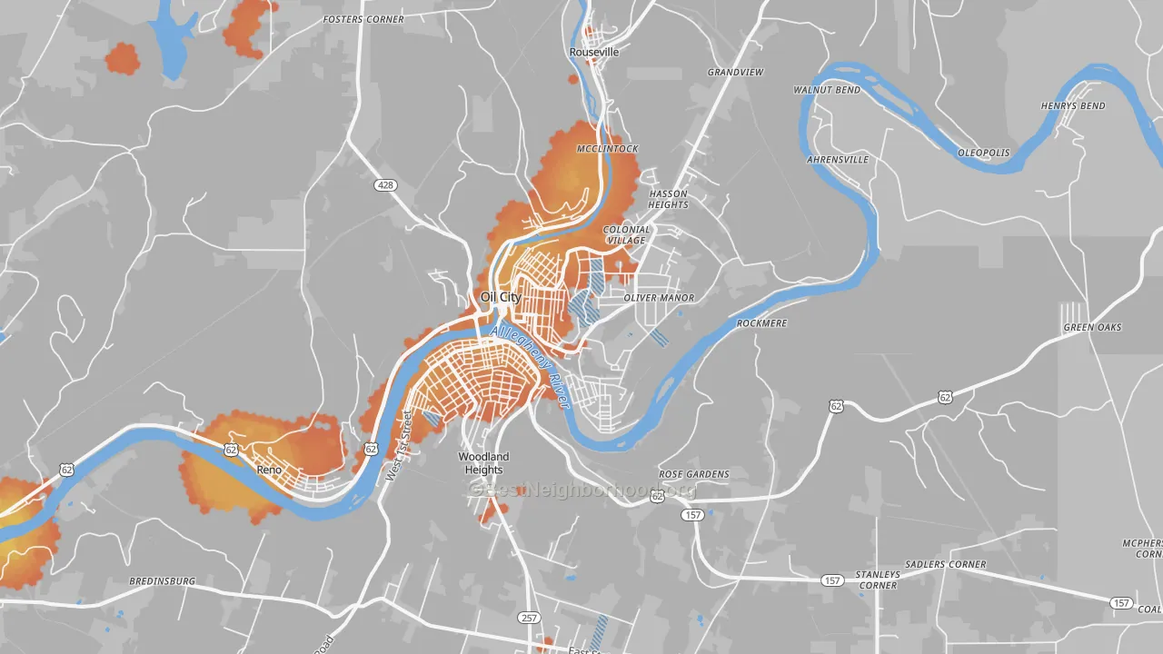 Bike Grade map of Oil City, PA