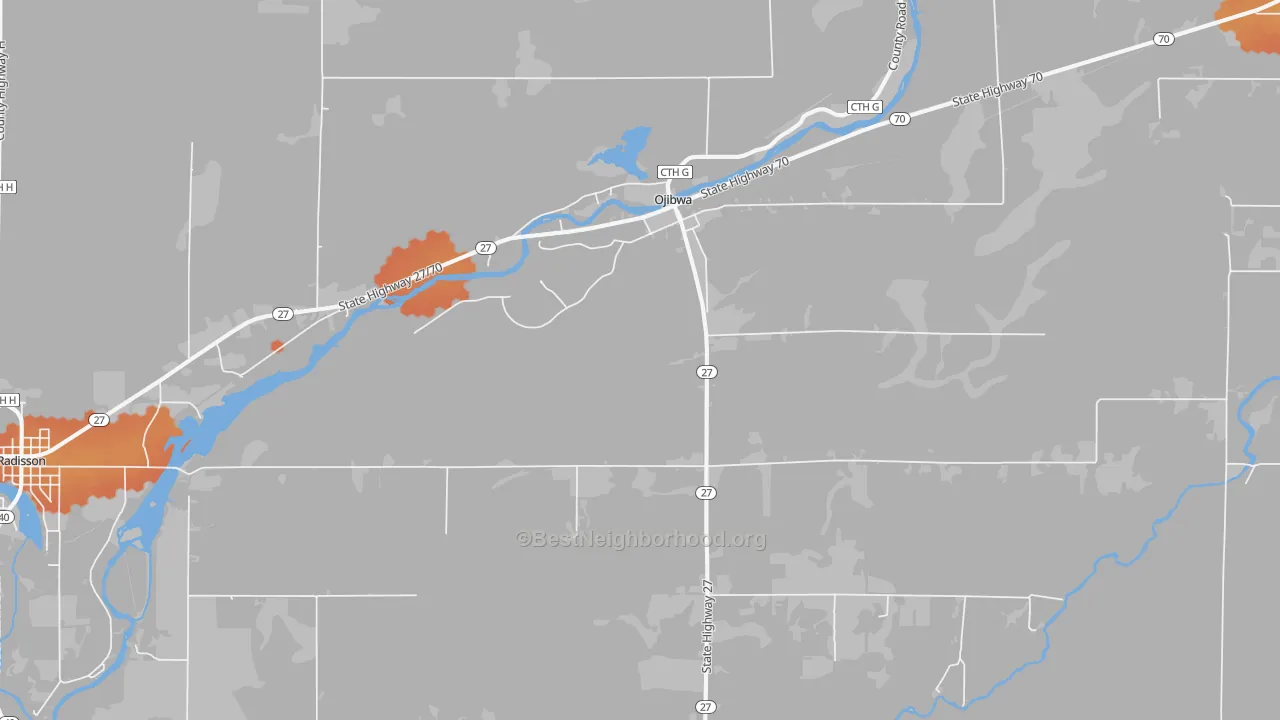 Bike Grade map of Ojibwa, WI