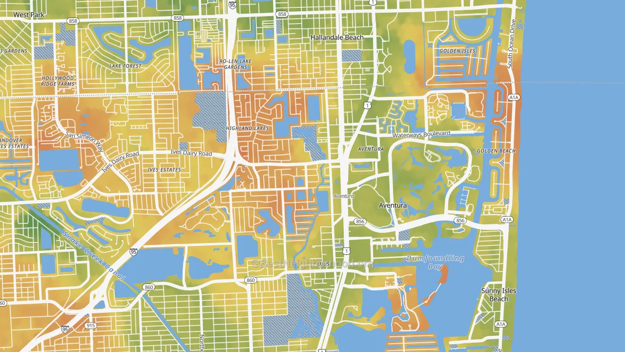 Bike Grade map of Ojus, FL