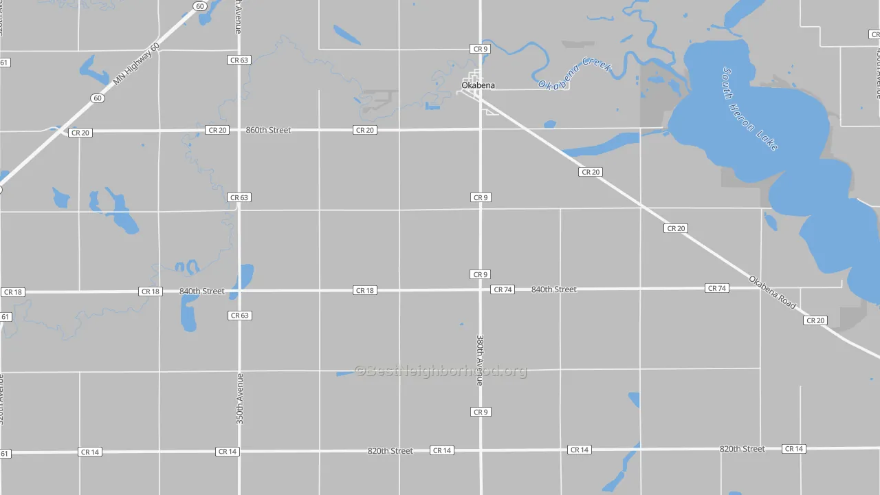 Bike Grade map of Okabena, MN