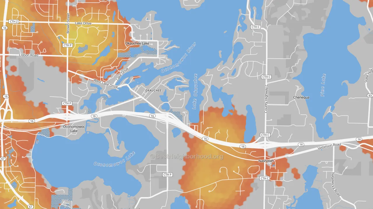 Bike Grade map of Okauchee Lake, WI
