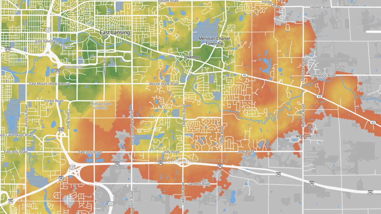 Bike Grade map of Okemos, MI