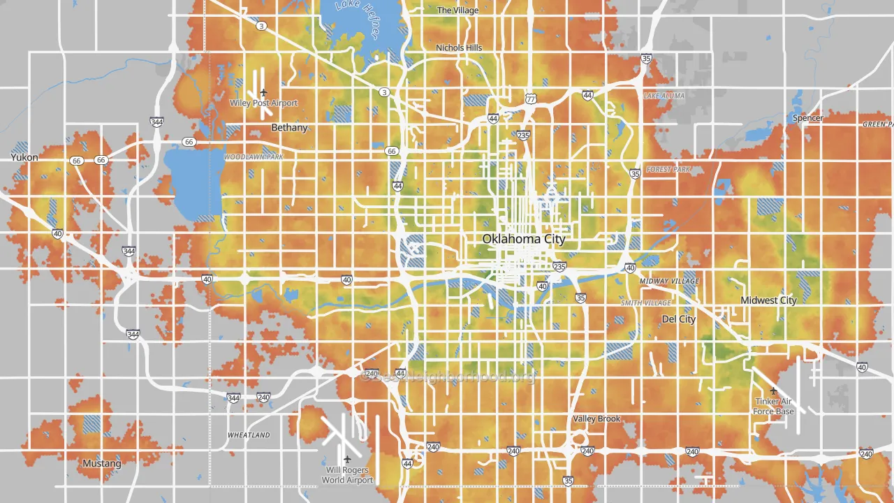 Bike Grade map of Oklahoma City, OK