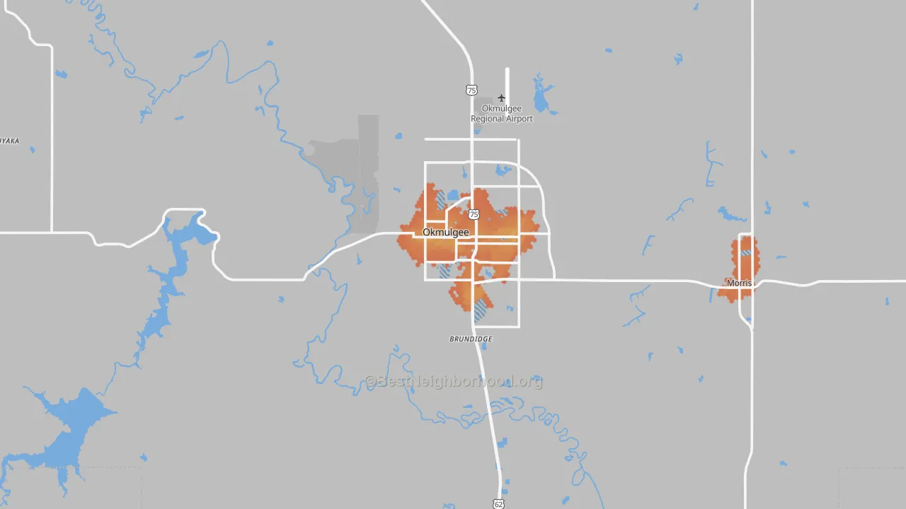 Bike Grade map of Okmulgee County, OK