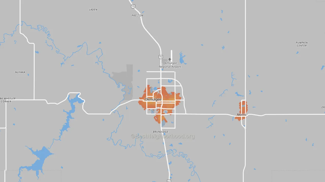 Bike Grade map of Okmulgee, OK