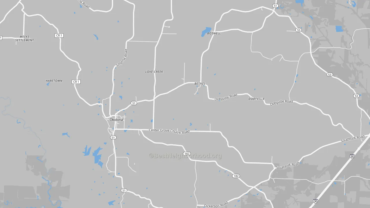 Bike Grade map of Okolona, AR