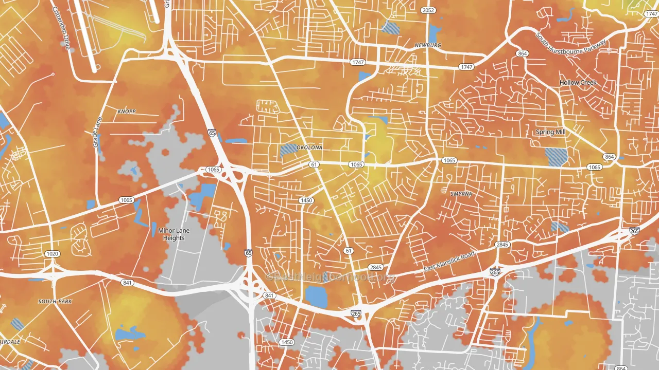 Bike Grade map of Okolona, Louisville, KY