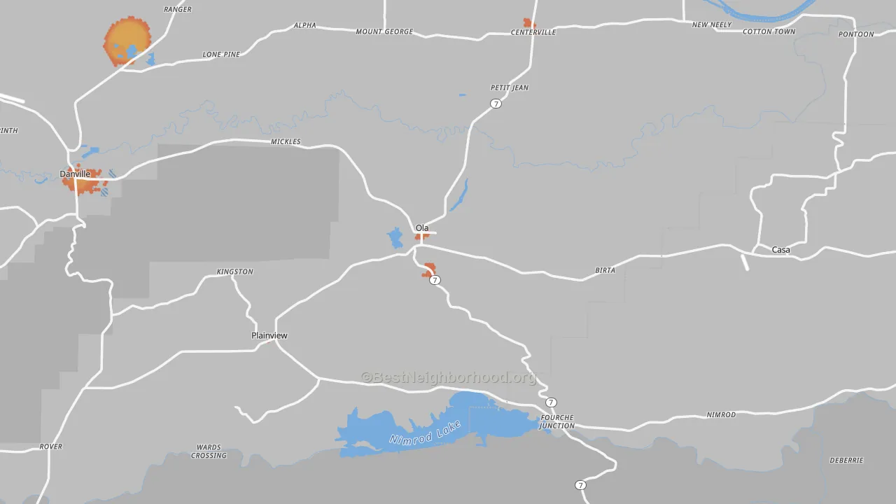 Bike Grade map of Ola, AR