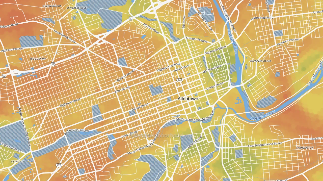 Bike Grade map of Old Allentown, Allentown, PA