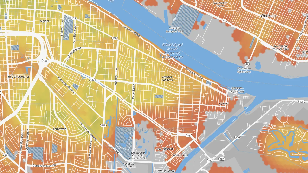 Bike Grade map of Old Aurora, New Orleans, LA