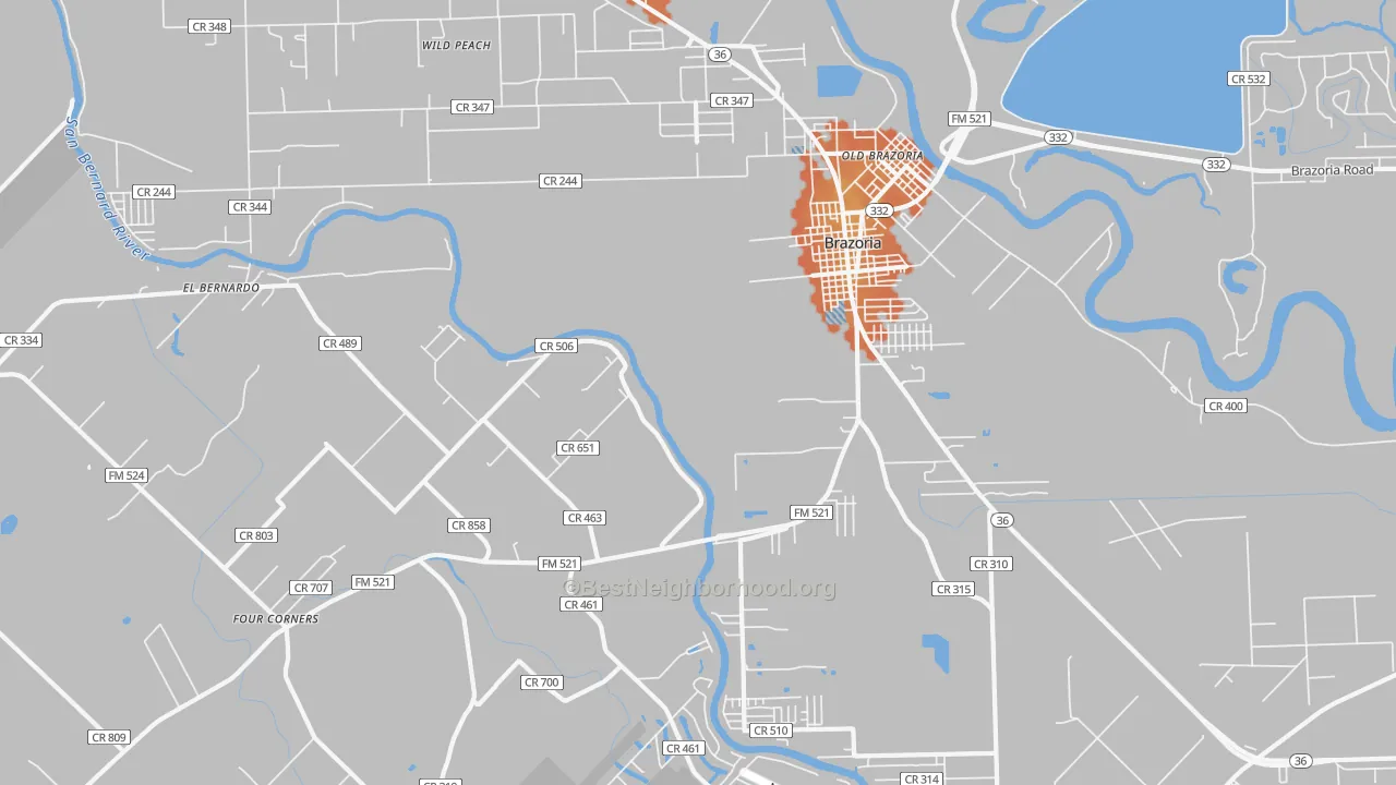 Bike Grade map of Old Brazoria, TX