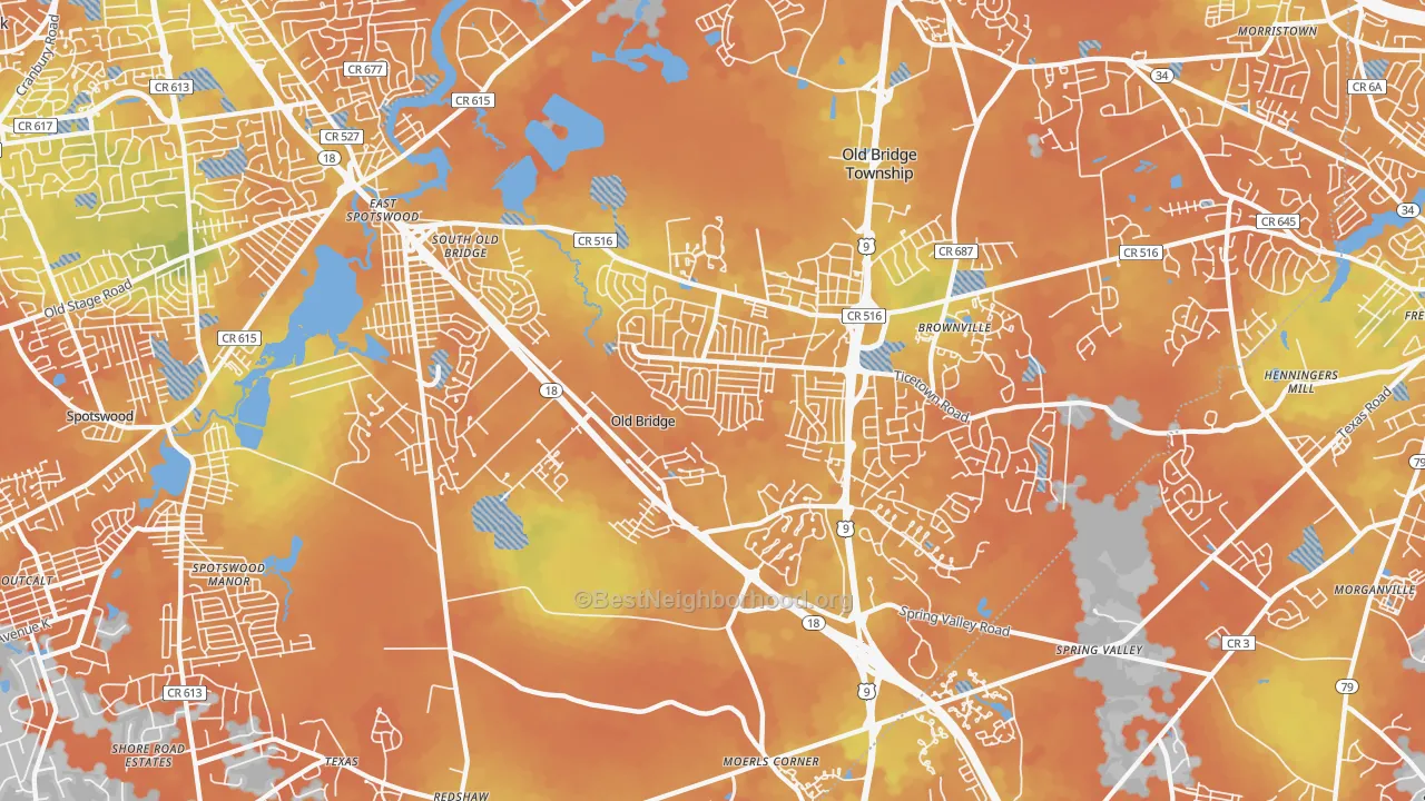 Bike Grade map of Old Bridge, NJ