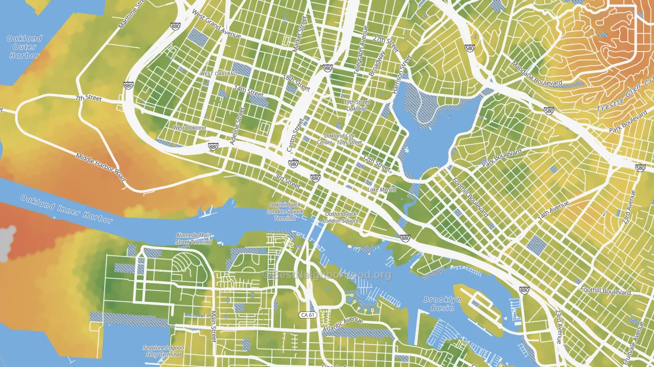 Bike Grade map of Old City-Produce and Waterfront, Oakland, CA