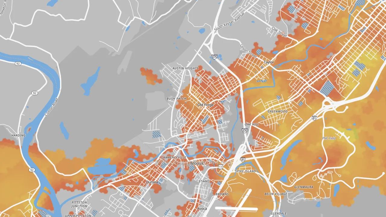 Bike Grade map of Old Forge, PA