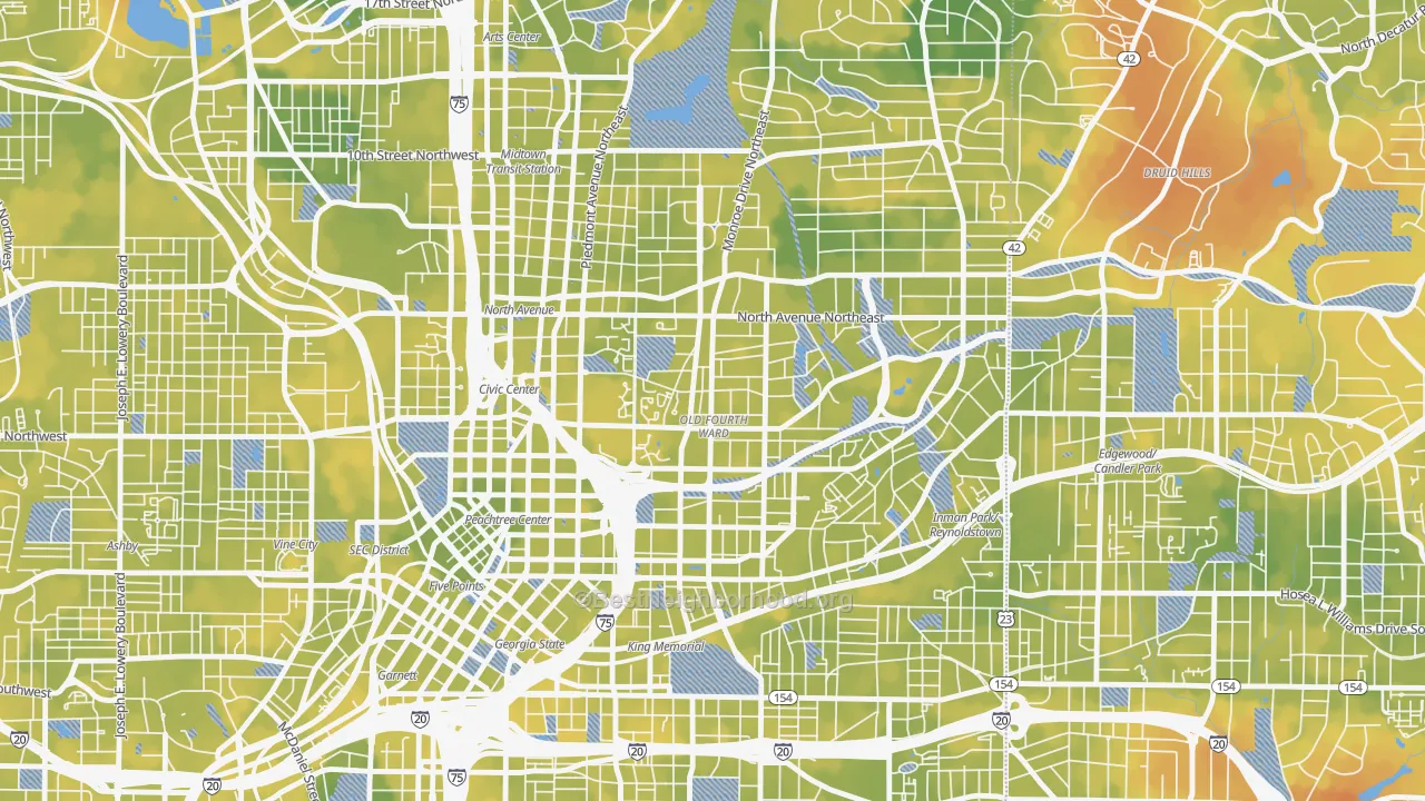 Bike Grade map of Old Fourth Ward, Atlanta, GA