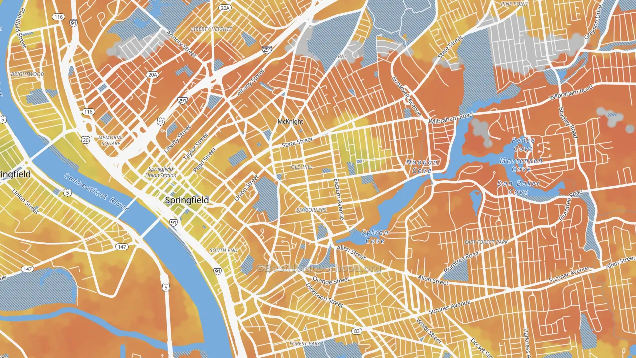 Bike Grade map of Old Hill, Springfield, MA