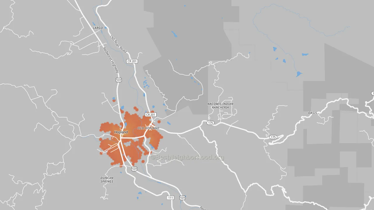 Bike Grade map of Old Hopland, CA