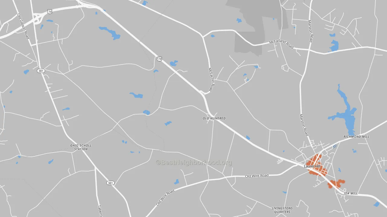 Bike Grade map of Old Hundred, NC