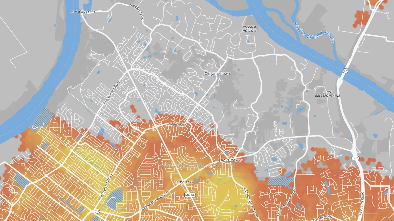 Bike Grade map of Old Jamestown, MO