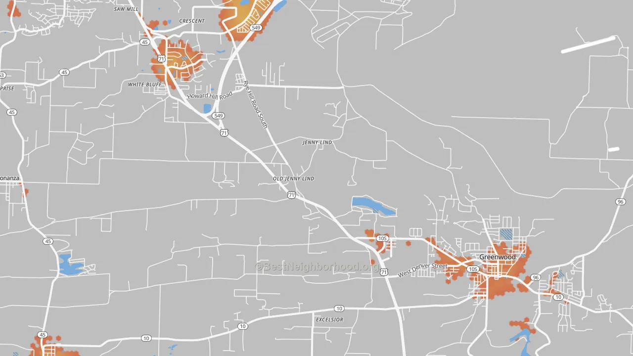 Bike Grade map of Old Jenny Lind, AR