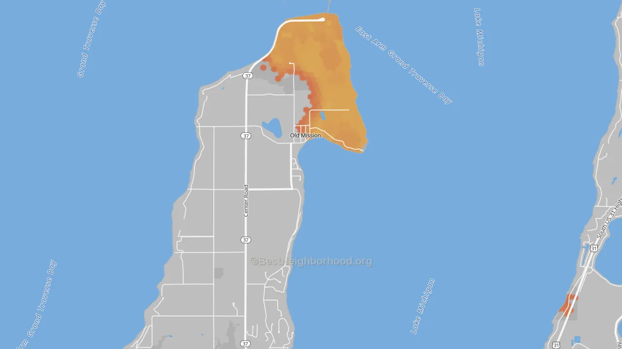 Bike Grade map of Old Mission, MI