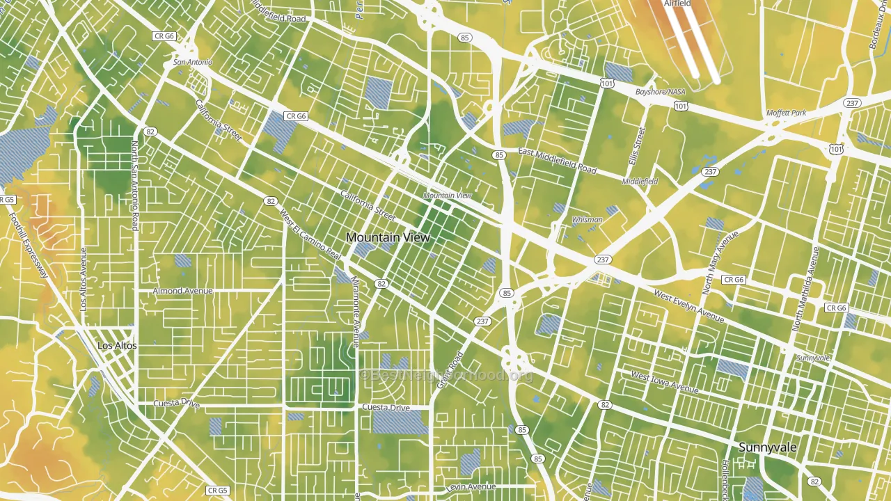 Bike Grade map of Old Mountain View, Mountain View, CA