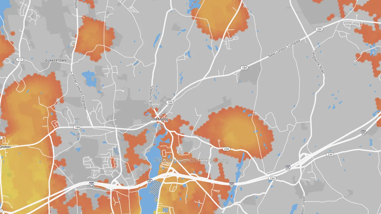 Bike Grade map of Old Mystic, CT