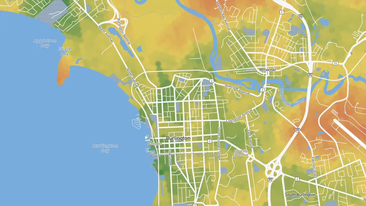 Bike Grade map of Old North End, Burlington, VT