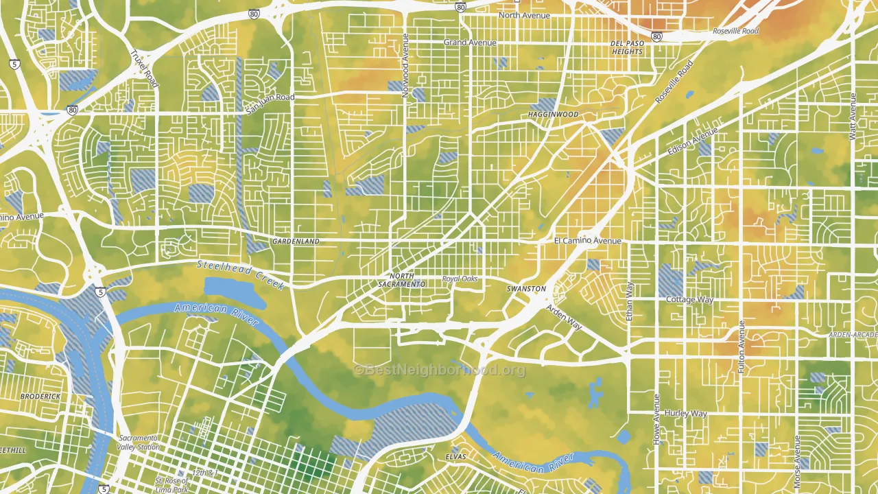 Bike Grade map of Old North Sacramento, Sacramento, CA
