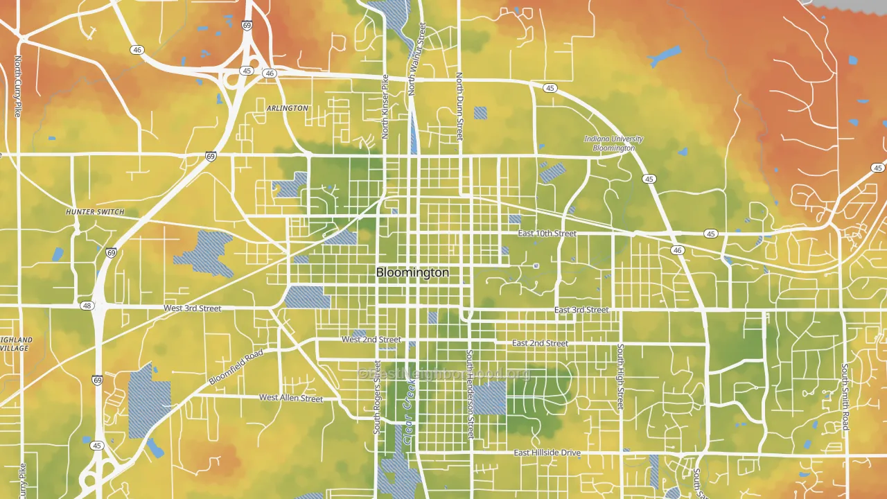 Bike Grade map of Old Northeast, Bloomington, IN