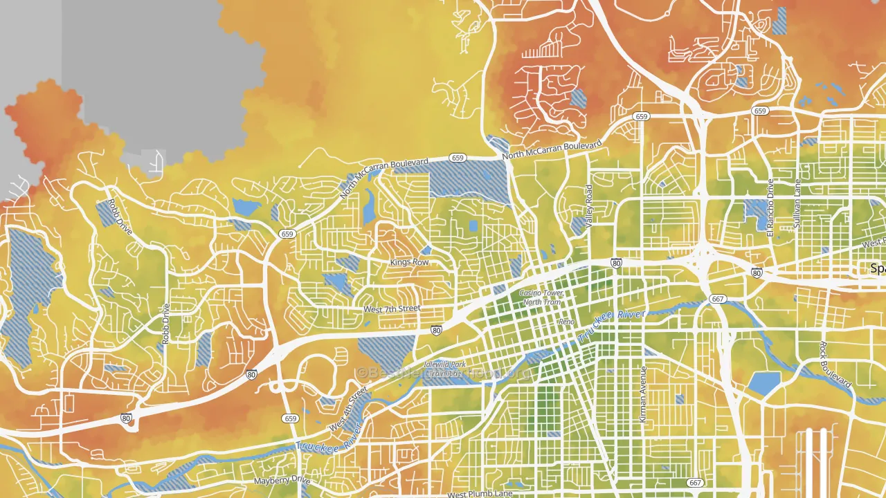 Bike Grade map of Old Northwest-West University, Reno, NV
