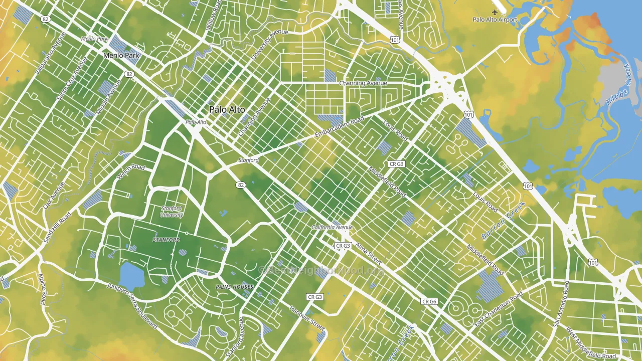 Bike Grade map of Old Palo Alto, Palo Alto, CA
