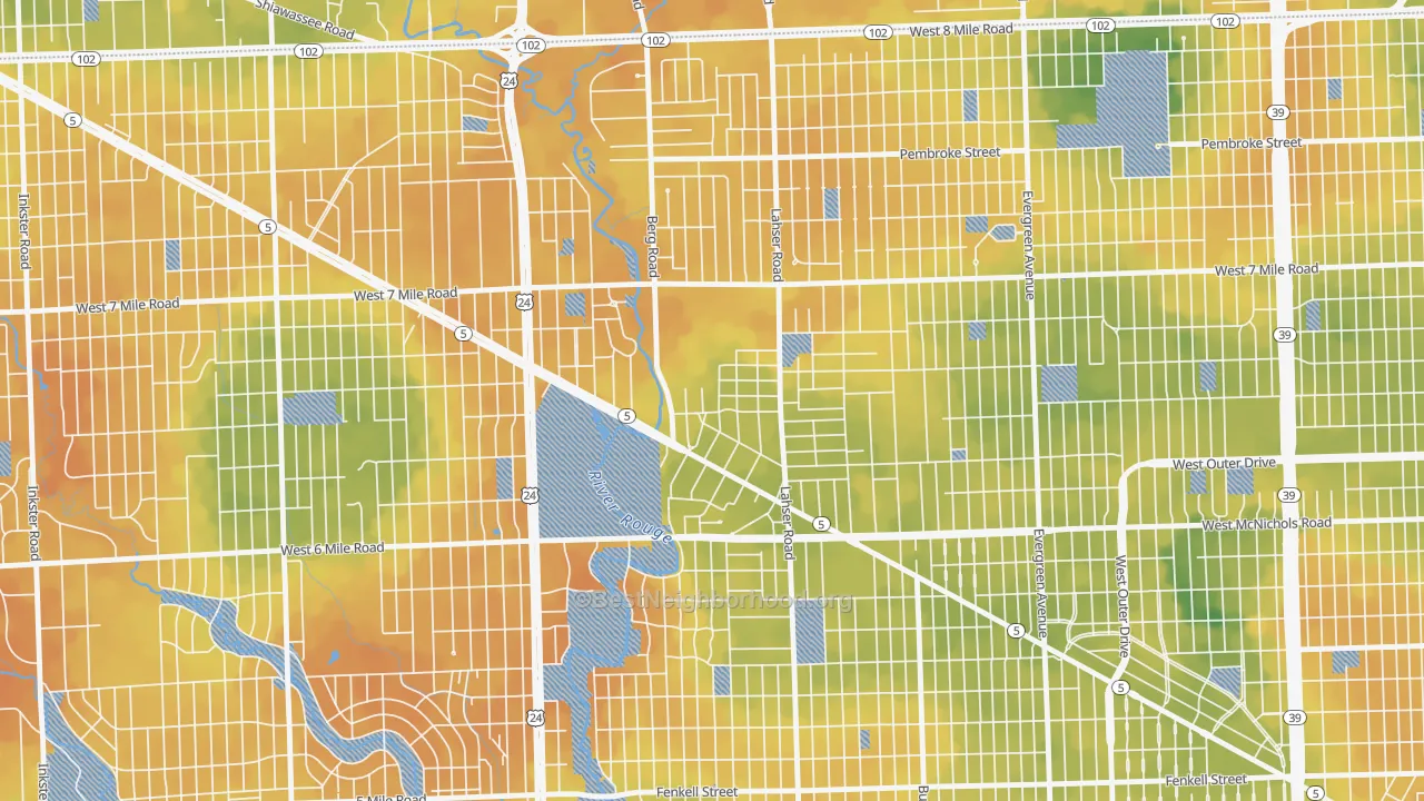 Bike Grade map of Old Redford, Detroit, MI