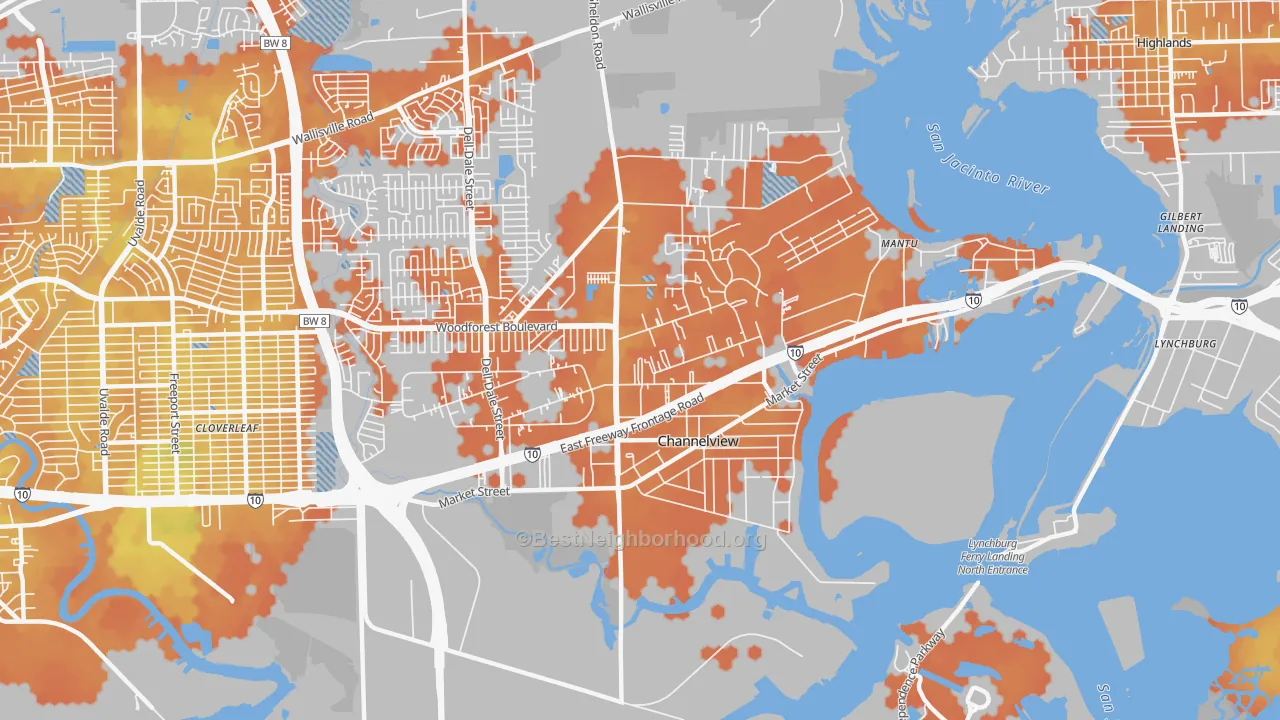Bike Grade map of Old River Terrace, Channelview, TX