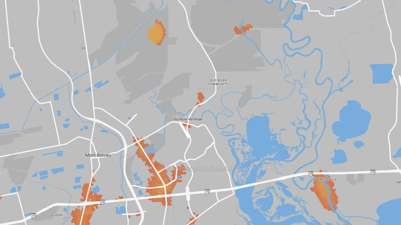 Bike Grade map of Old River-Winfree, TX